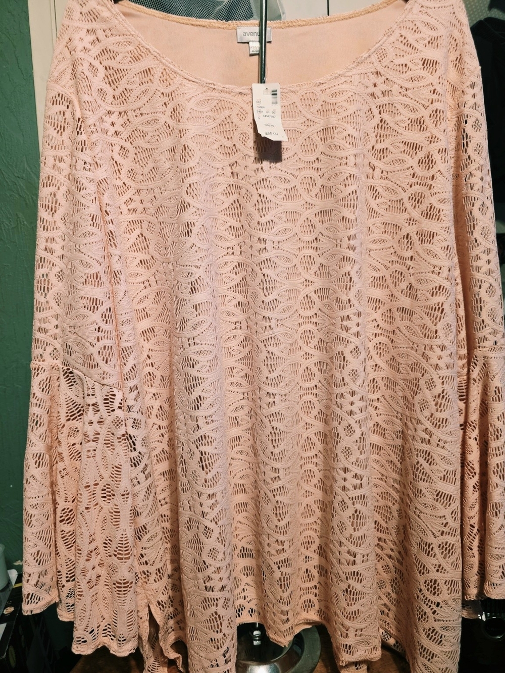Avenue Plus Size Blush Pink Lace Knit Tunic Top Bell Sleeve |Size 30/32